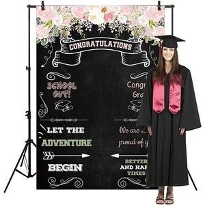 Allenjoy 5X7Ft Graduation Backdrop Congrats of Class Grad Floral Backgraund